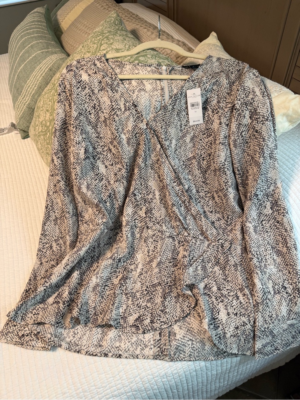 Ann Taylor Factory Neutral Snake-Print Wrap Blouse - Beige/Black